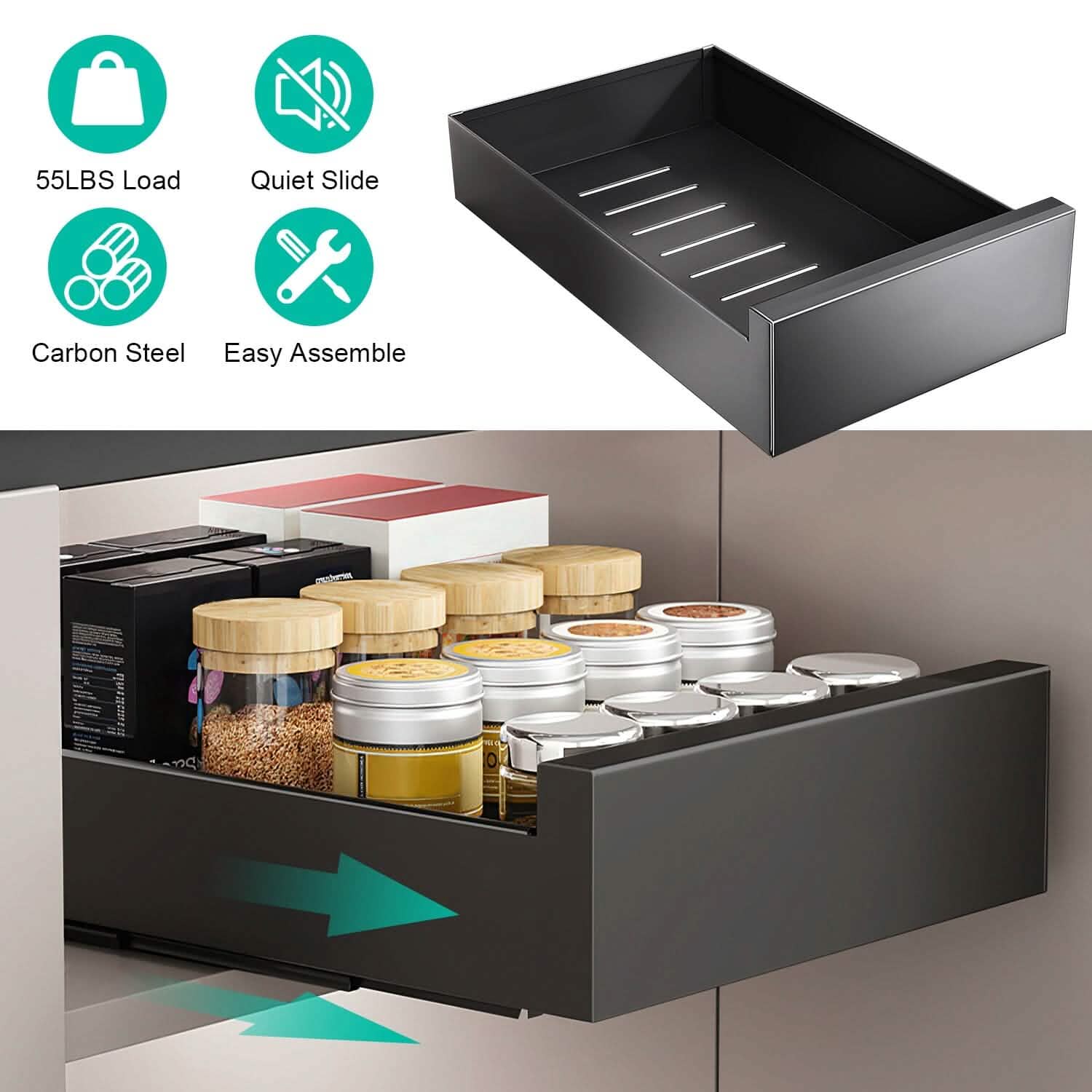 Pull Out Cabinet Organizer Carbon Steel Quiet Slide Rails Kitchen Storage - DailySale