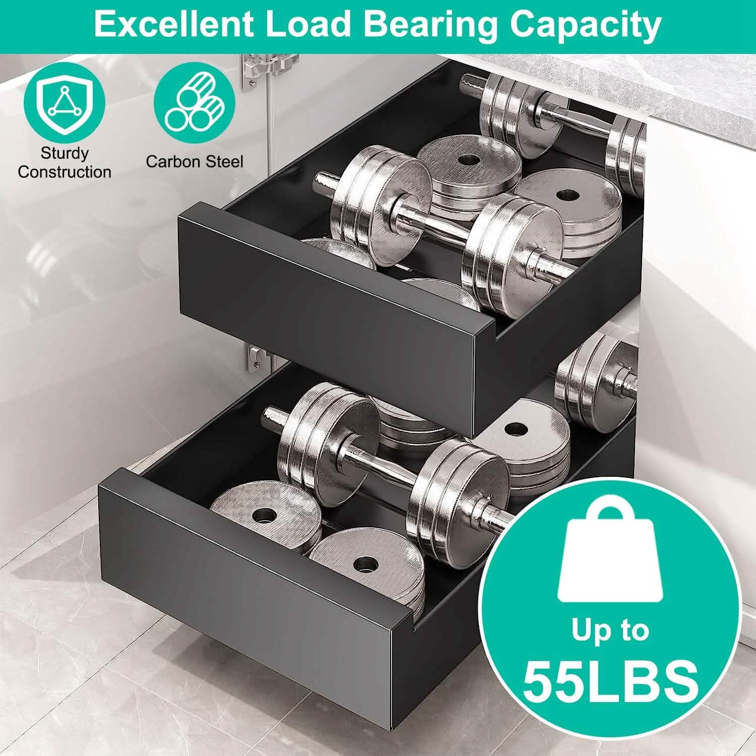 Pull Out Cabinet Organizer Carbon Steel Quiet Slide Rails Kitchen Storage - DailySale