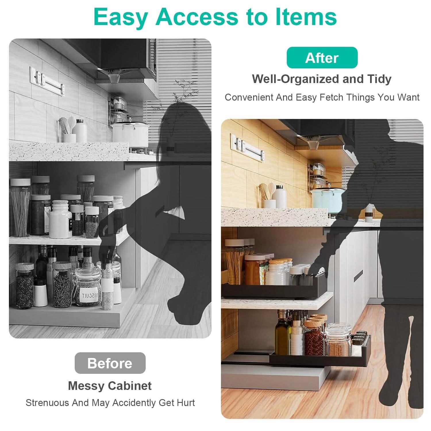 Pull Out Cabinet Organizer Carbon Steel Quiet Slide Rails Kitchen Storage - DailySale