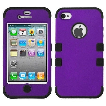 Double Layer Shockproof Hybrid Case for iPhone 4 & 4s in purple-black