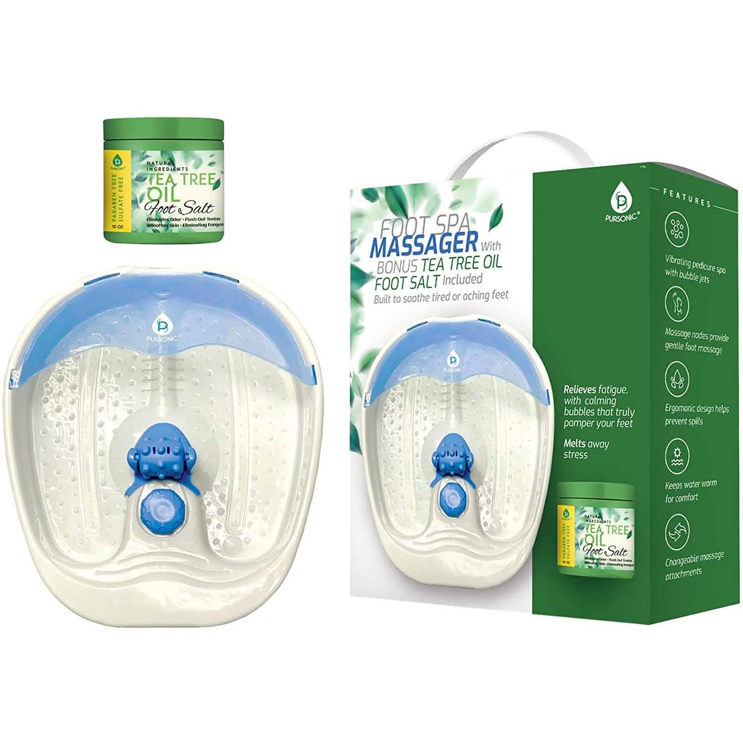 Pursonic Foot Spa Massager with Vibrating Bubbles & Tea Tree Oil Foot Salt Scrub with Epsom Salt Beauty & Personal Care - DailySale
