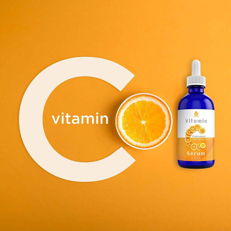 Pursonic Vitamin C Best Organic Anti-Aging Moisturizer Serum placed over a sign that reads "Vitamin C"