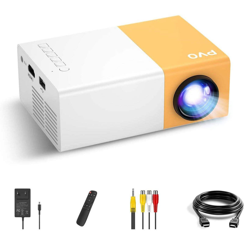 3/4 frontal view of PVO Portable Projector over a white background