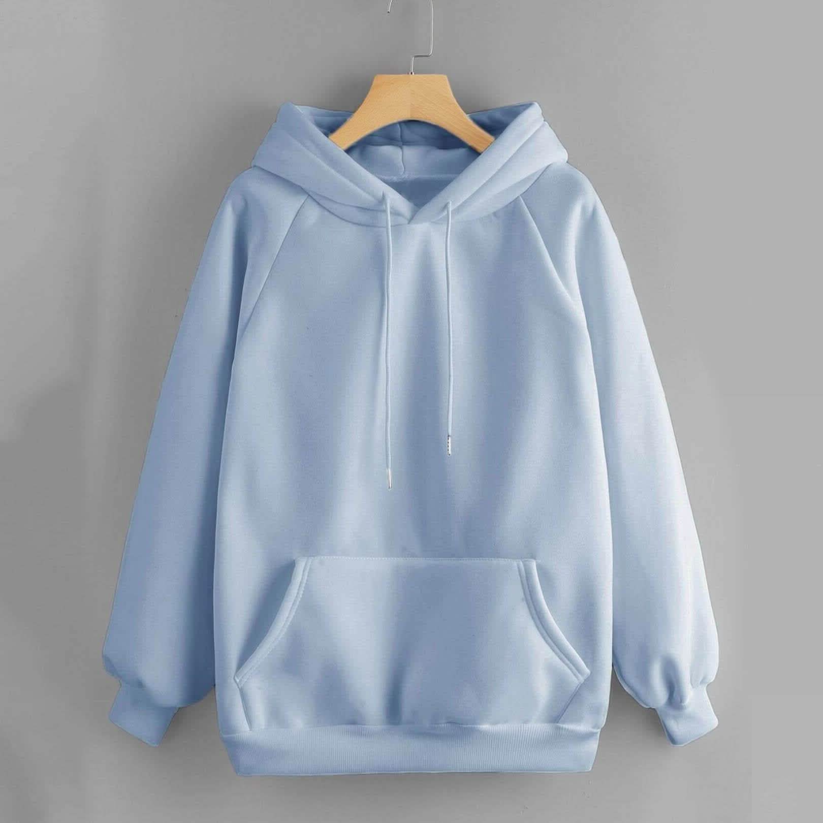 Raglan Sleeve Kangaroo Pocket Hoodie Women's Clothing Baby Blue S - DailySale