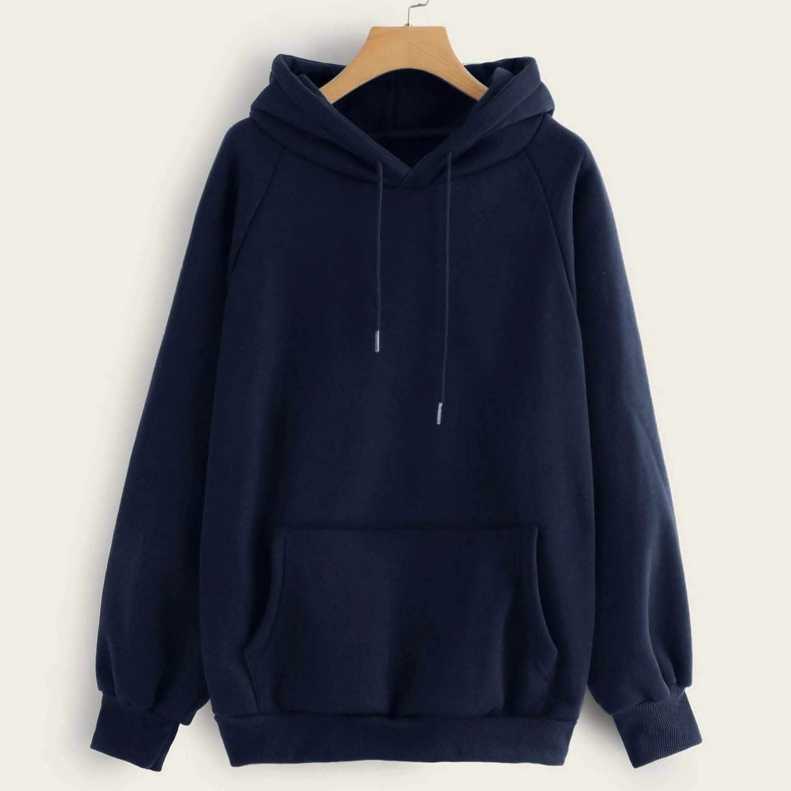 Raglan Sleeve Kangaroo Pocket Hoodie Women's Clothing Navy S - DailySale