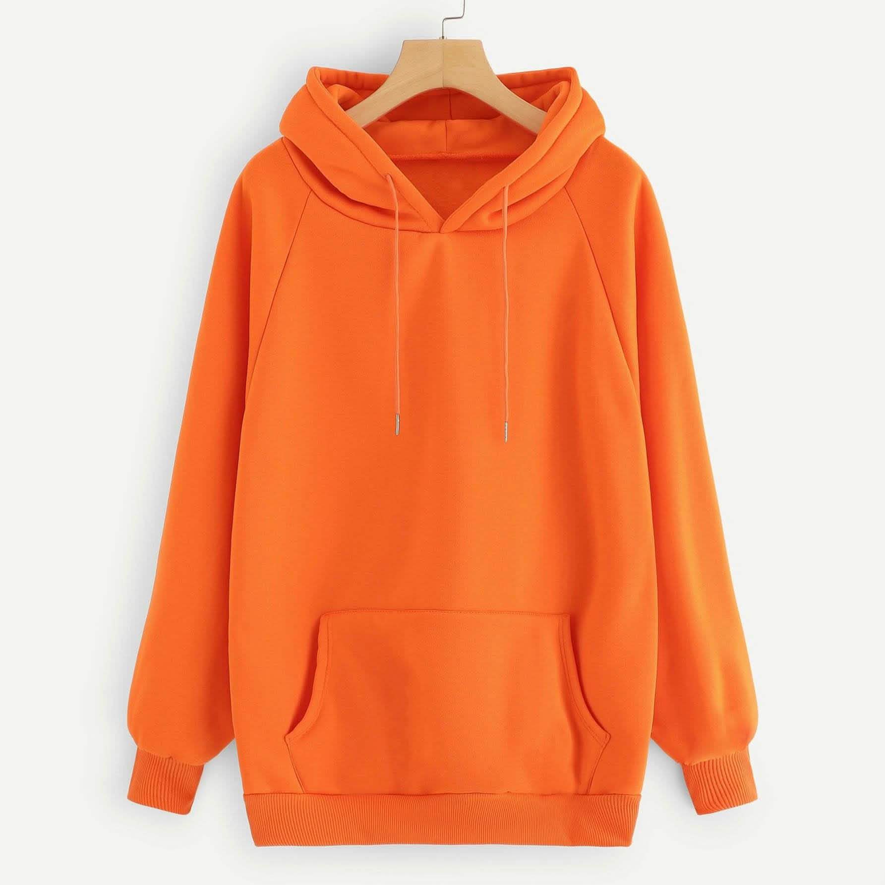 Raglan Sleeve Kangaroo Pocket Hoodie Women's Clothing Orange S - DailySale