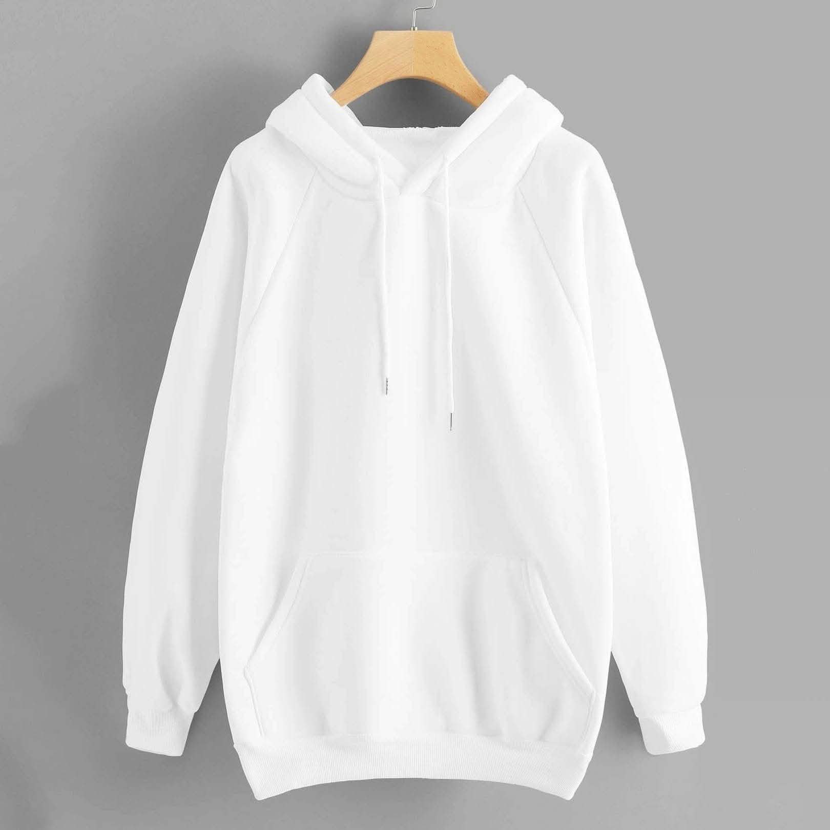 Raglan Sleeve Kangaroo Pocket Hoodie Women's Clothing White S - DailySale