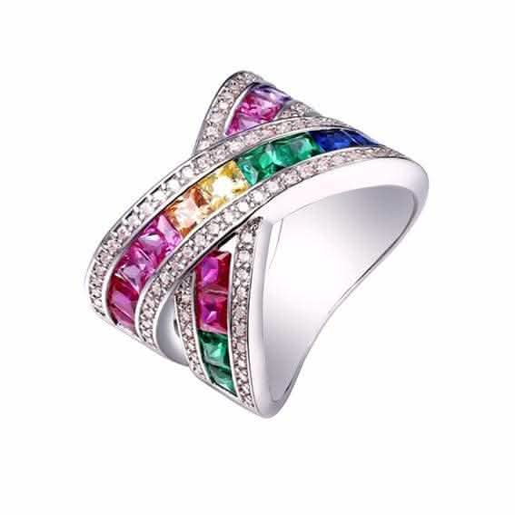 Rainbow Crystal X Ring with Swarovski Elements - Assorted Sizes Jewelry - DailySale