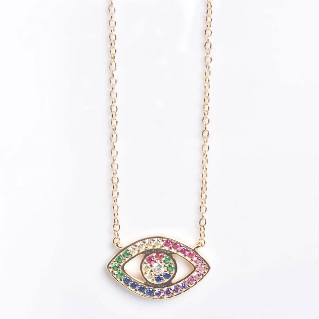 Rainbow CZ Eye Necklace Necklaces Gold - DailySale