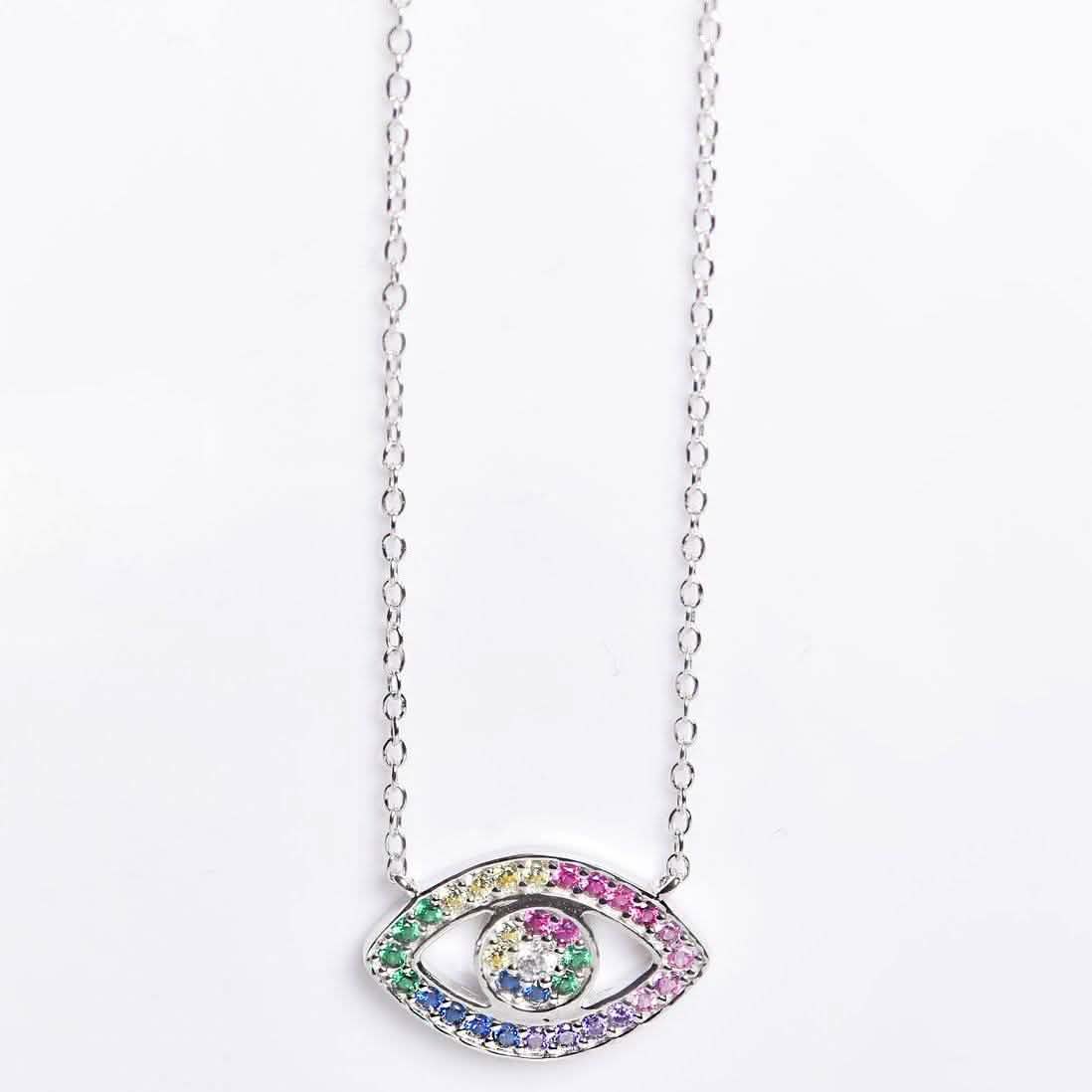 Rainbow CZ Eye Necklace Necklaces Silver - DailySale