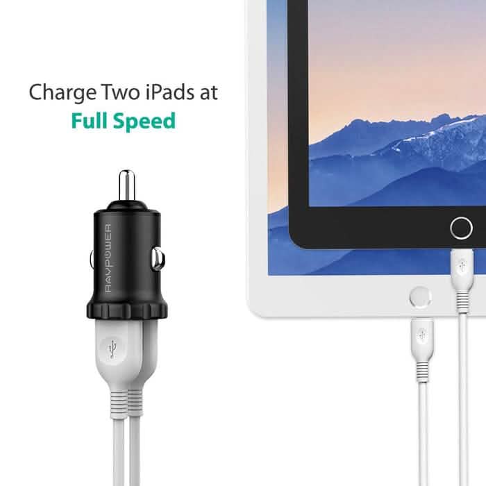 RavPower 24W 4.8A Mini Dual USB Car Adapter 2-Port Car Charger (Refurbished) Automotive - DailySale