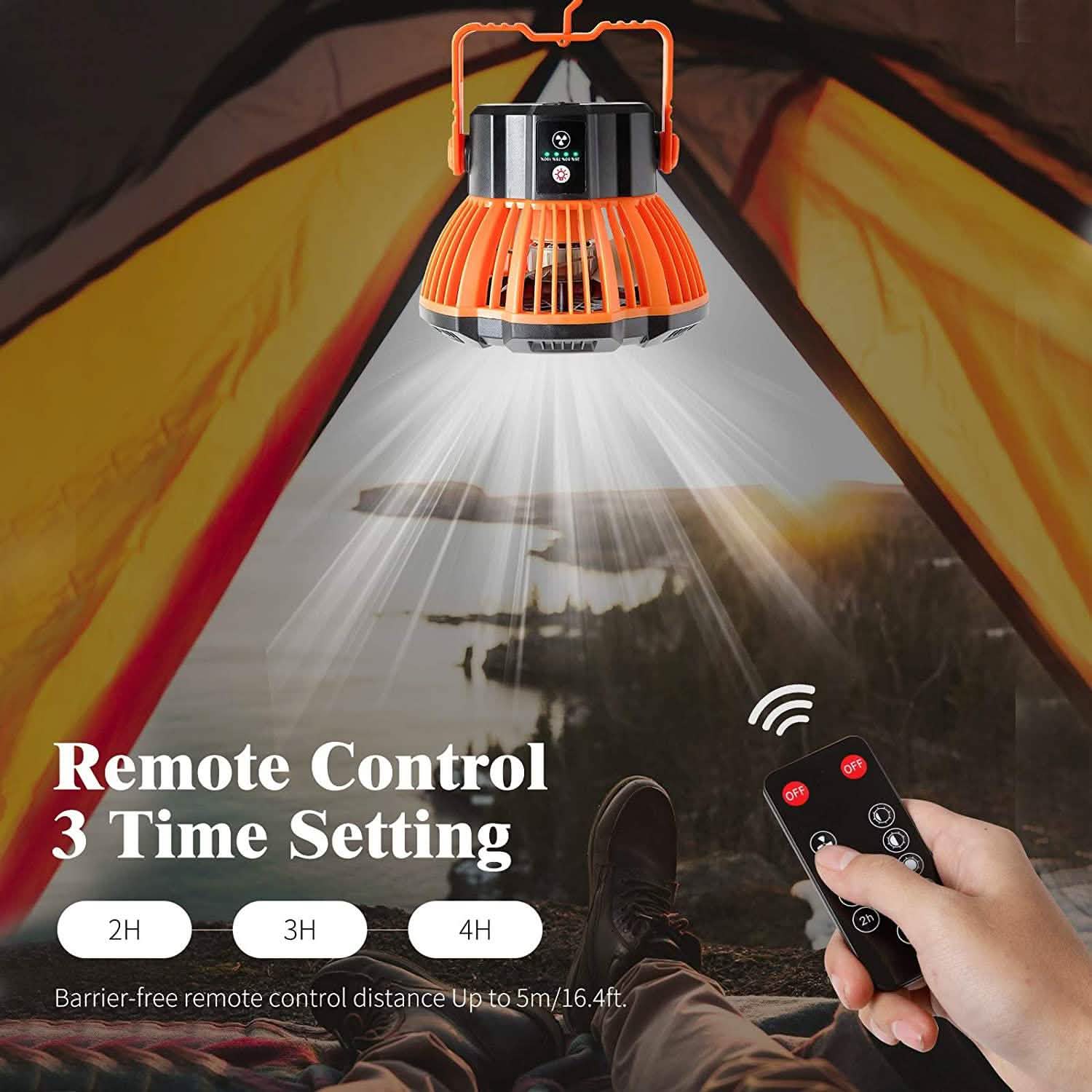 Rechargeable Camping Fan with LED Lantern with IR Remote Sports & Outdoors - DailySale