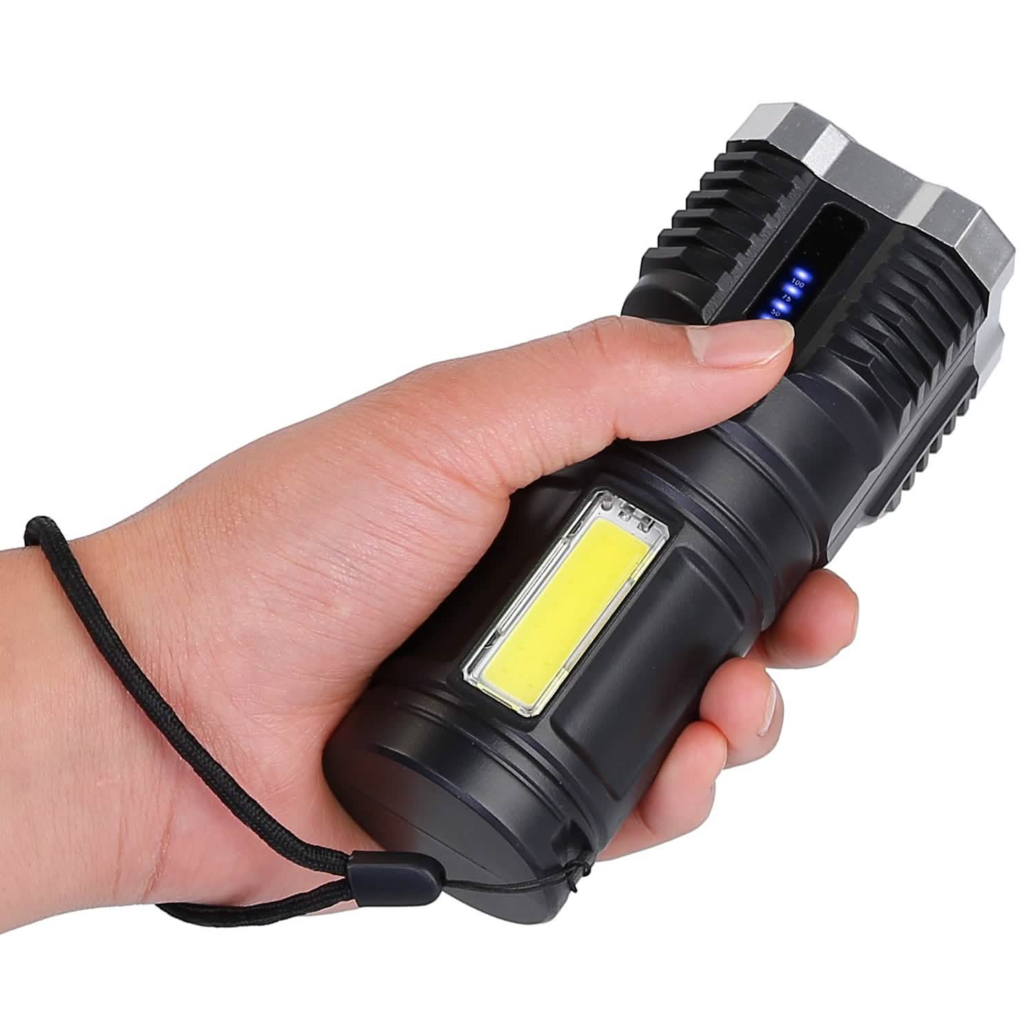 Rechargeable Flashlight LED Floodlight Torch with Strap Super Bright Flashlight Sports & Outdoors - DailySale