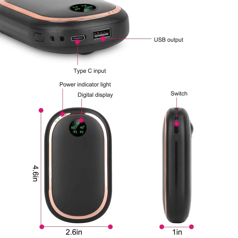 Rechargeable Hand Heater Pocket Warmer Power Bank with Digital Display Mobile Accessories - DailySale