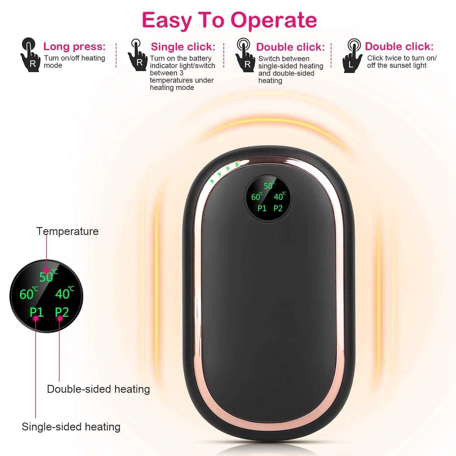 Rechargeable Hand Heater Pocket Warmer Power Bank with Digital Display Mobile Accessories - DailySale