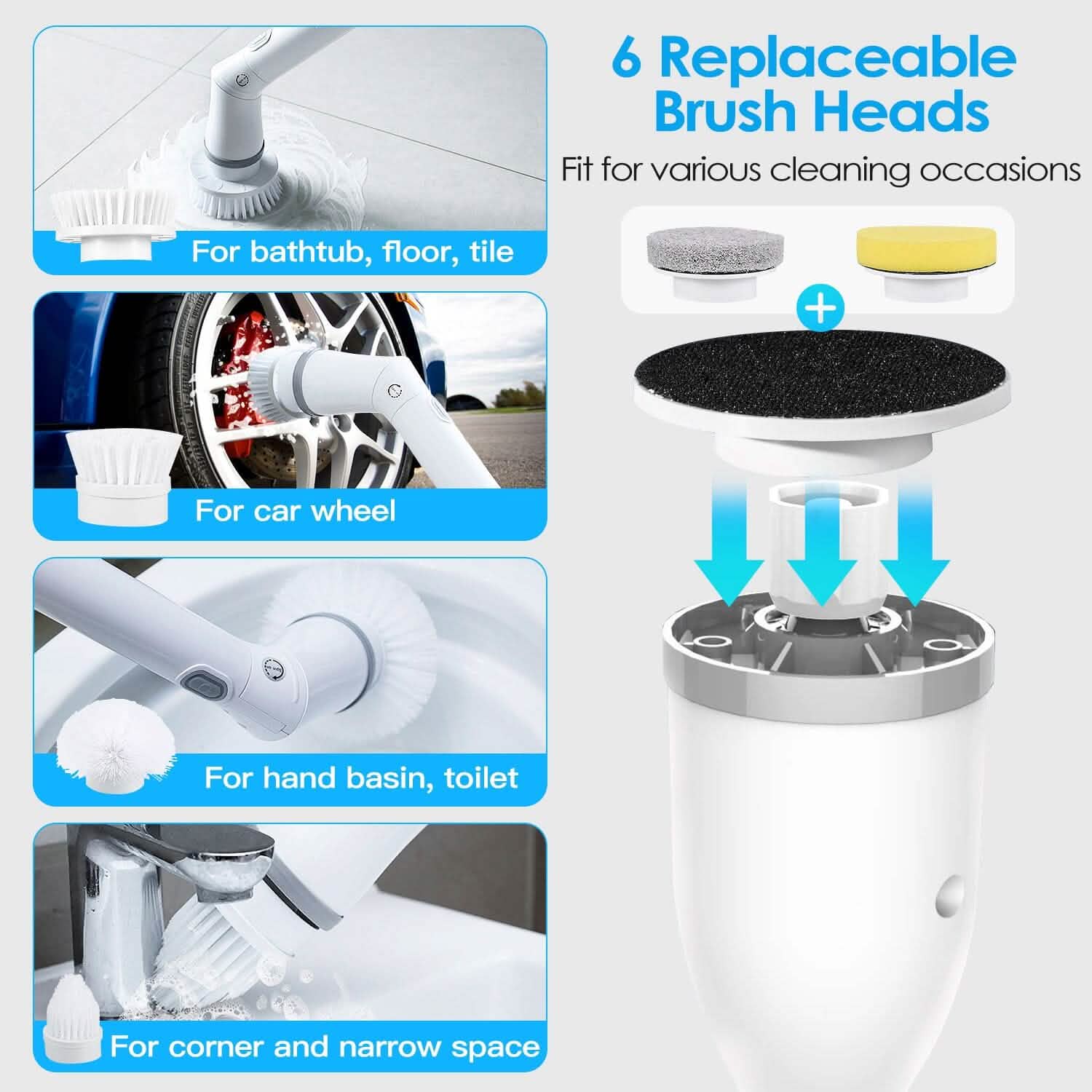 Rechargeable Telescopic Cleaning Brush 6 Replaceable Heads 2 Speed Adjustable Extension Arm Household Appliances - DailySale