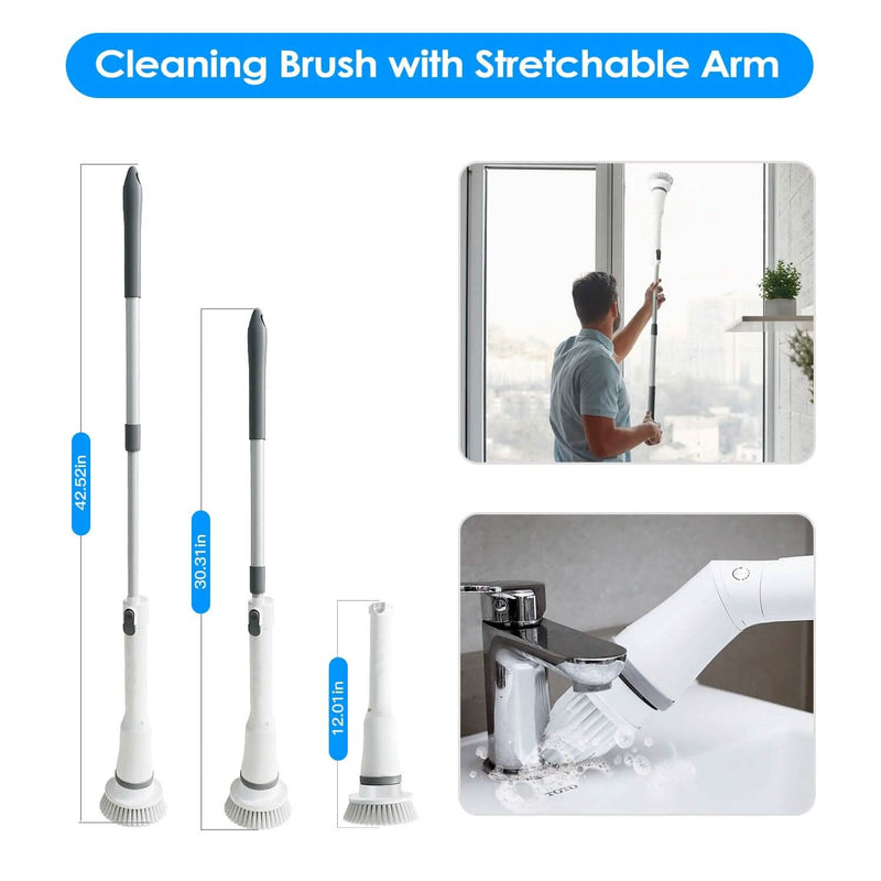 Rechargeable Telescopic Cleaning Brush 6 Replaceable Heads 2 Speed Adjustable Extension Arm Household Appliances - DailySale