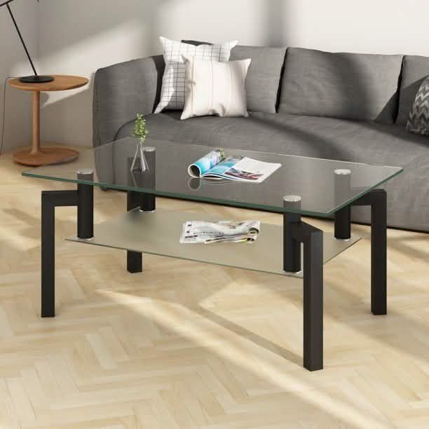 Rectangular Tempered Metal Tube Leg Living Room Glass Coffee Table Furniture & Decor - DailySale