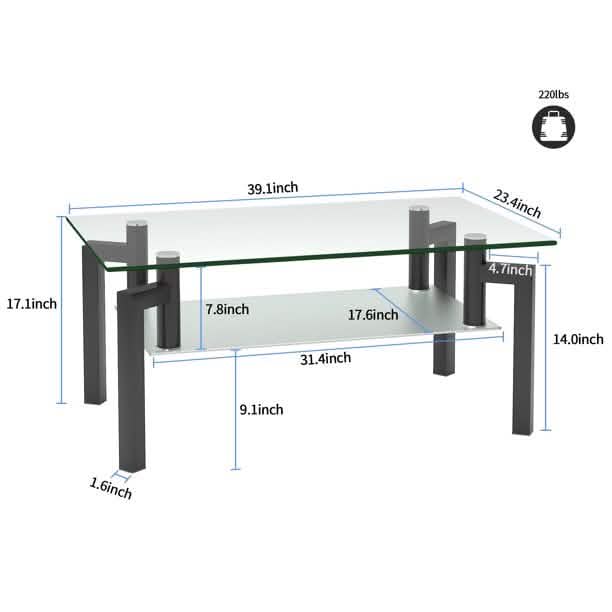 Rectangular Tempered Metal Tube Leg Living Room Glass Coffee Table Furniture & Decor - DailySale