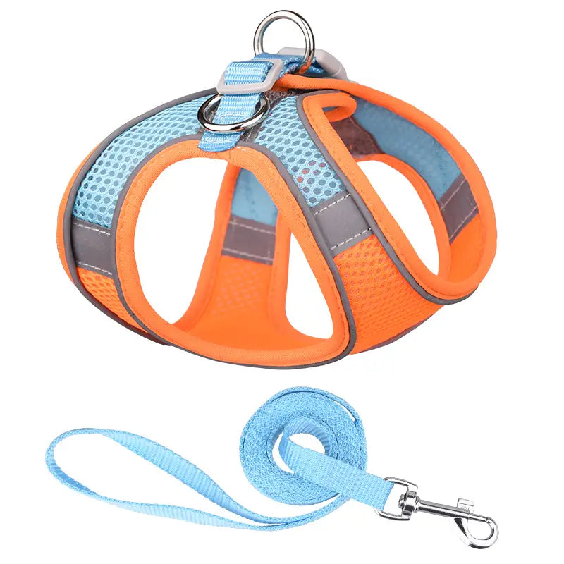 Reflective Dogs Harness with Leash Adjustable Harness Vest Breathable Collars Pet Supplies Orange XXS - DailySale