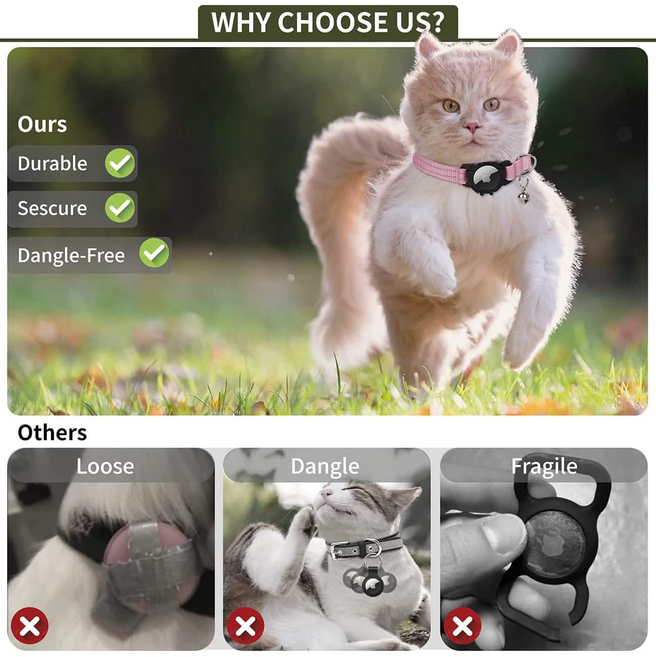 Reflective GPS Cat Collar with AirTag Holder and Bell Pet Supplies - DailySale