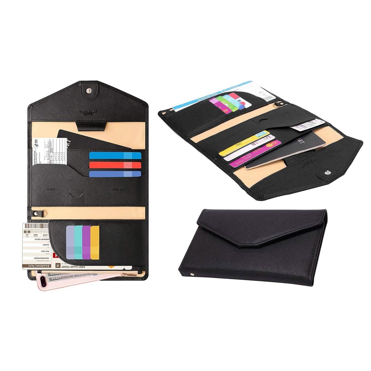 RFID Blocking Travel Passport Organizer Holder Wallet With CDC Vaccination Card Slot Protector Bags & Travel Black - DailySale