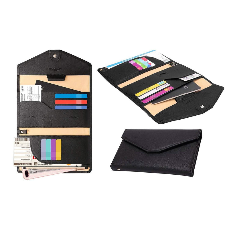 RFID Blocking Travel Passport Organizer Holder Wallet With CDC Vaccination Card Slot Protector Bags & Travel Black - DailySale
