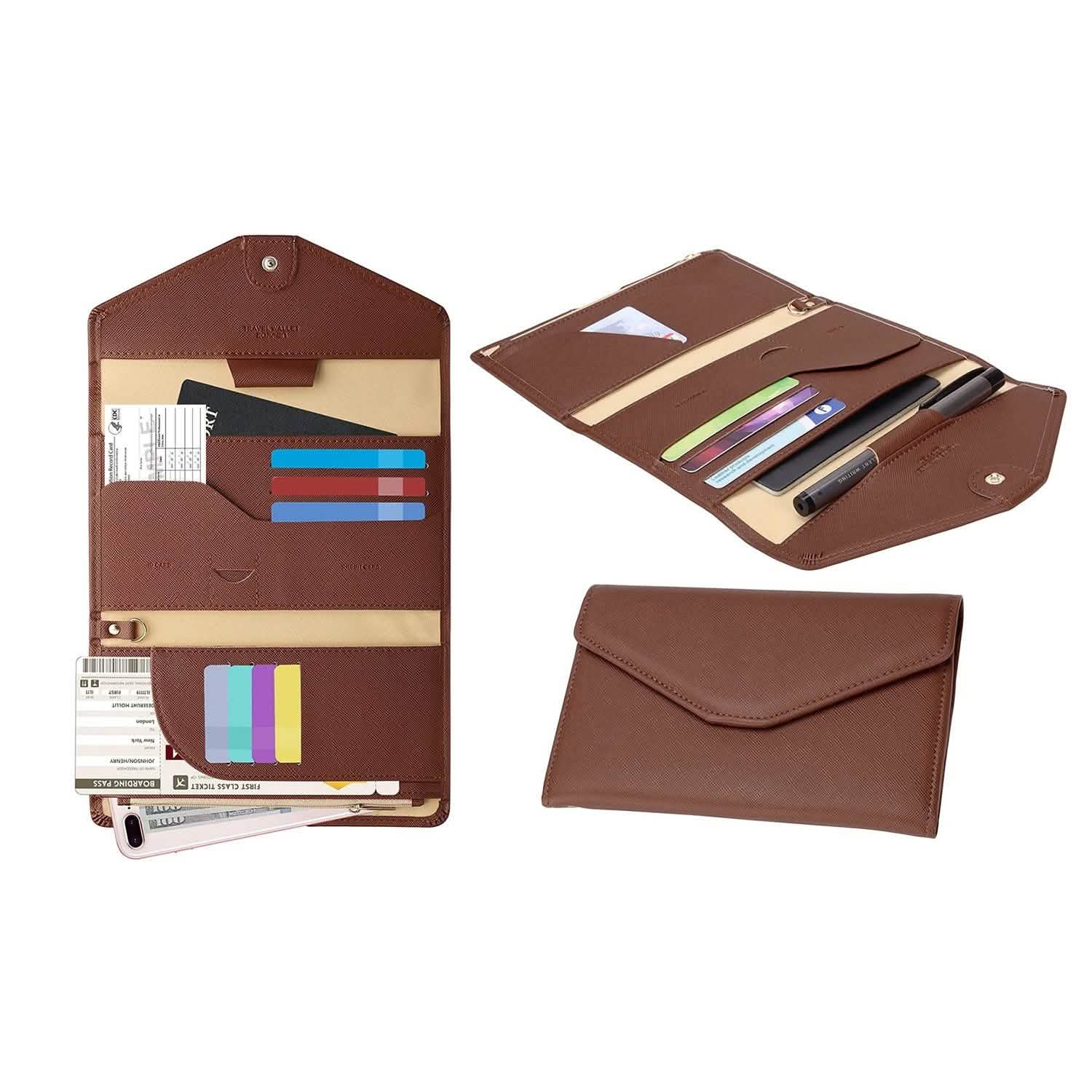 RFID Blocking Travel Passport Organizer Holder Wallet With CDC Vaccination Card Slot Protector Bags & Travel Brown - DailySale