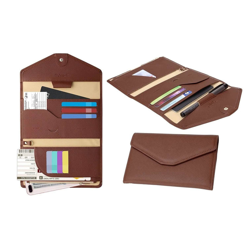 RFID Blocking Travel Passport Organizer Holder Wallet With CDC Vaccination Card Slot Protector Bags & Travel Brown - DailySale