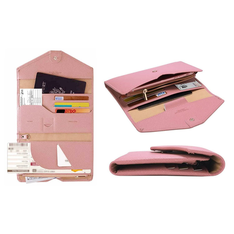 RFID Blocking Travel Passport Organizer Holder Wallet With CDC Vaccination Card Slot Protector Bags & Travel Pink - DailySale