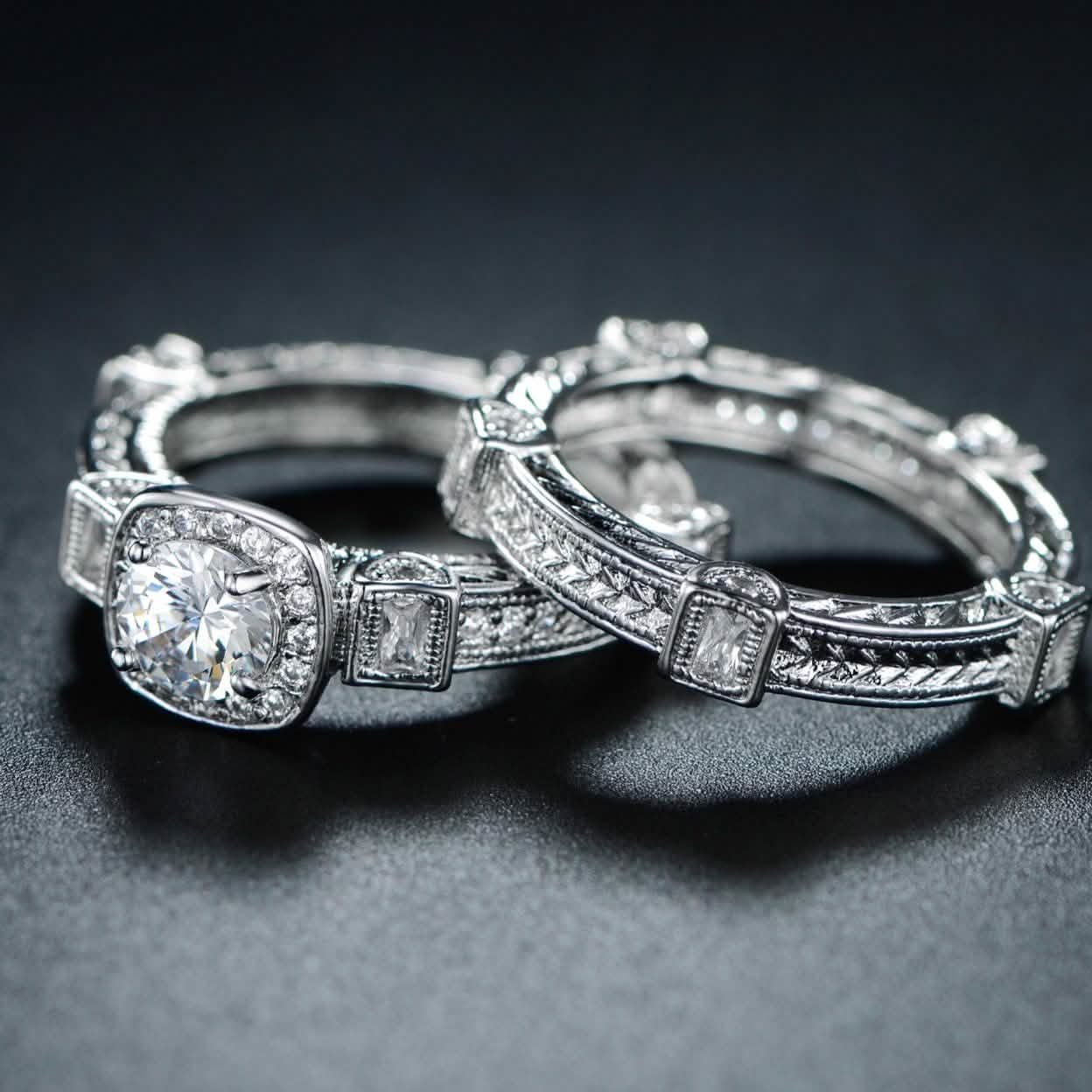 Rhodium Plated Cubic Zirconia Engagement Ring Set - Assorted Sizes Jewelry - DailySale