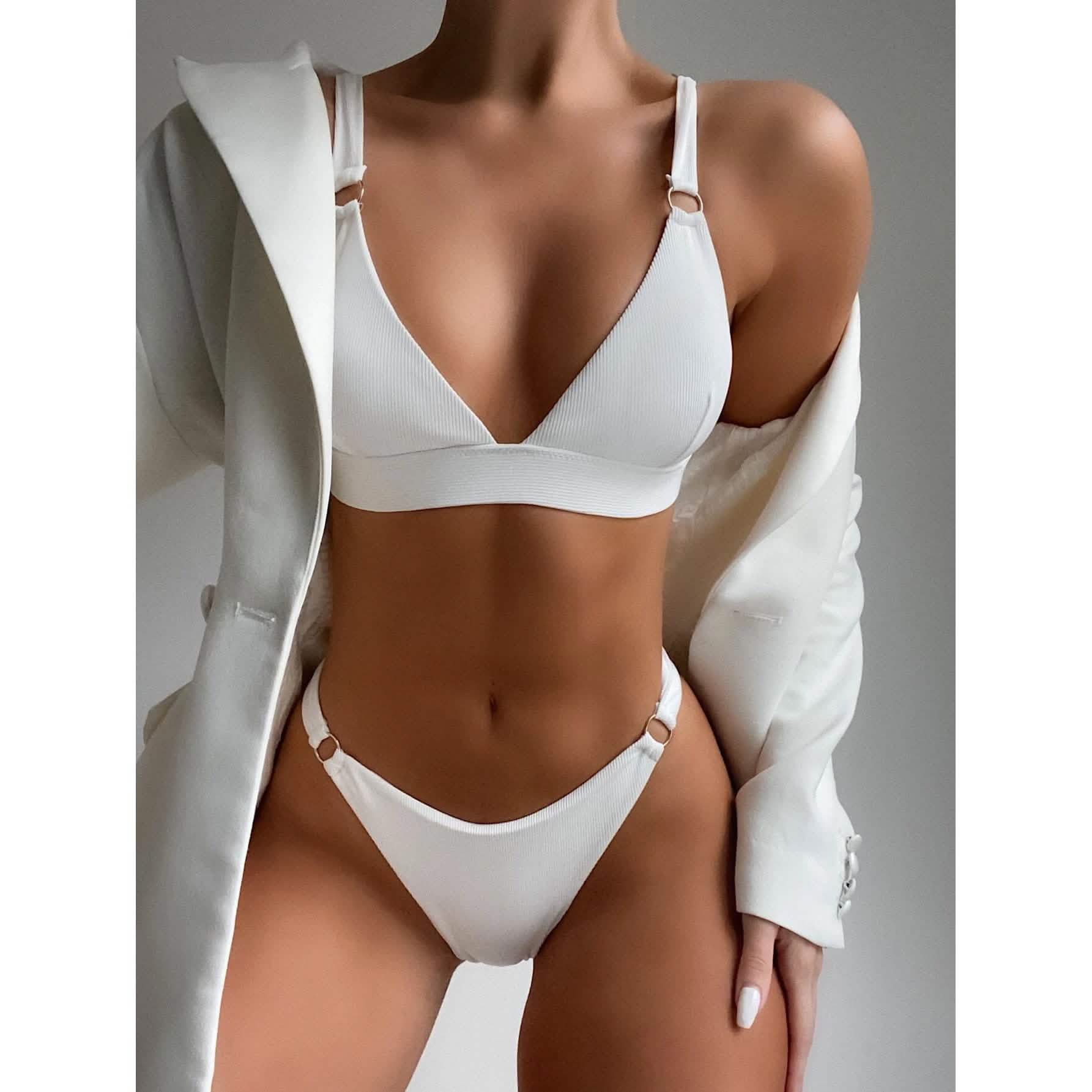 Rib Ring Linked High Cut Bikini Swimsuit Women's Lingerie - DailySale