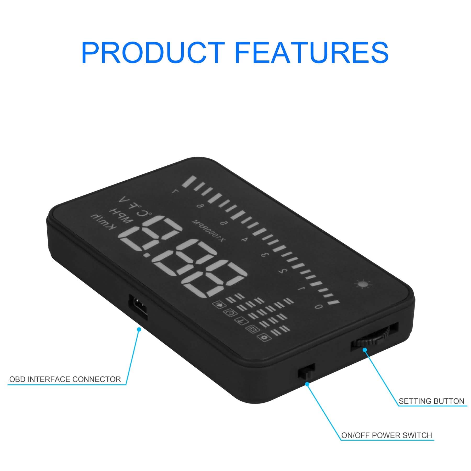 Product features of RoadProof® 3.5-Inch Heads-up Display