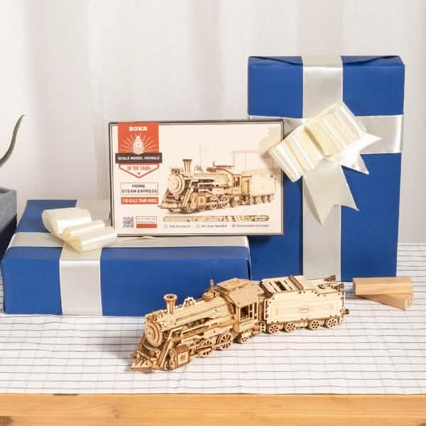 Robotime 308pcs DIY Movable 3D Prime Steam Train Wooden Puzzle Model Toy Toys & Games - DailySale