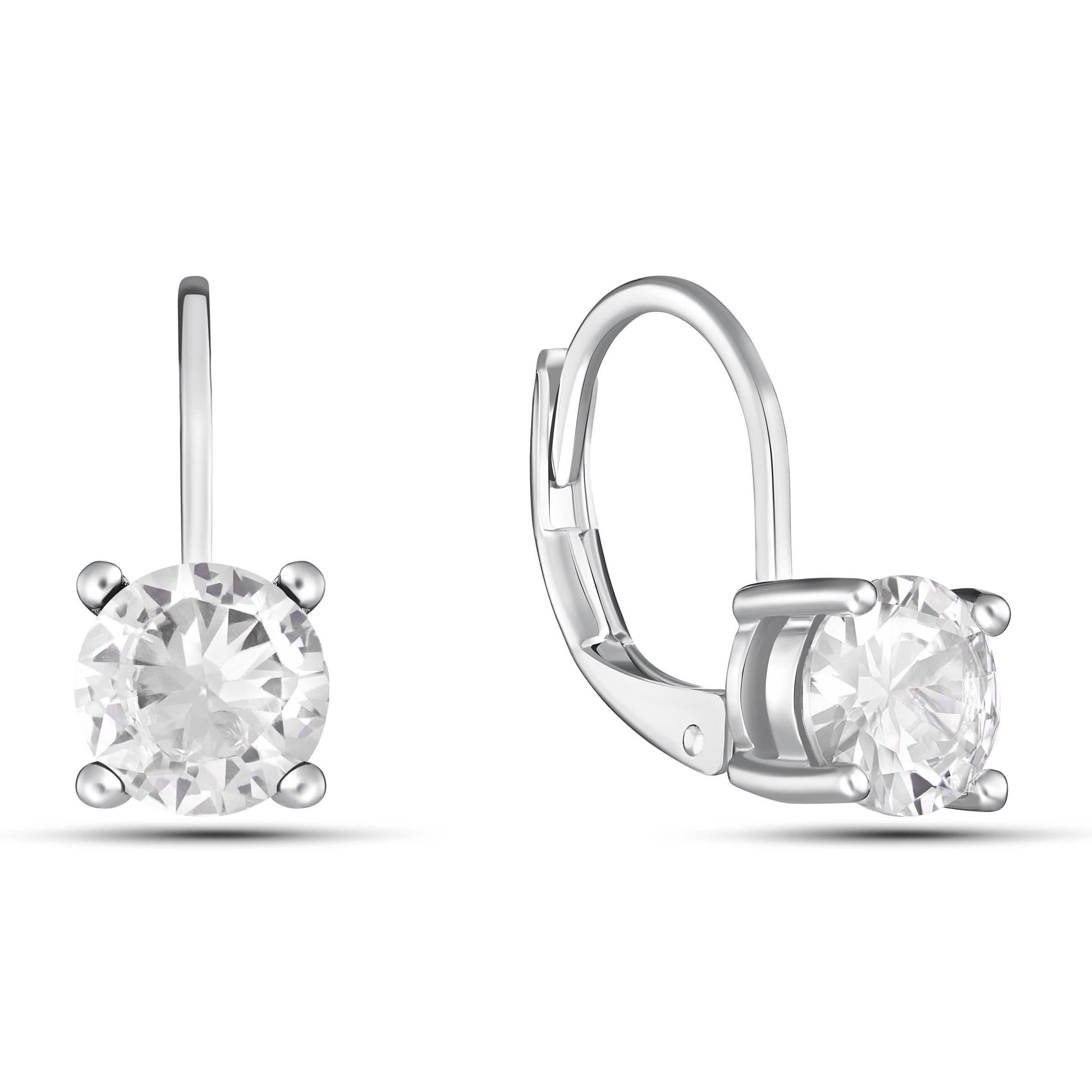 Round Cut Gemstone Leverback Earrings Earrings White - DailySale