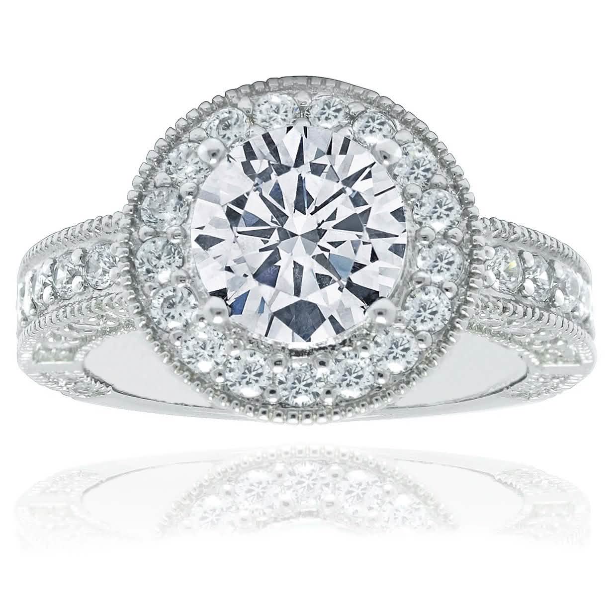 Round Halo Colored Rings Rings Silver 5 - DailySale