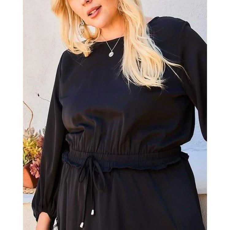 Round Neck 3/4 Bubble Sleeve Gingham Ruffle Romper Women's Dresses - DailySale