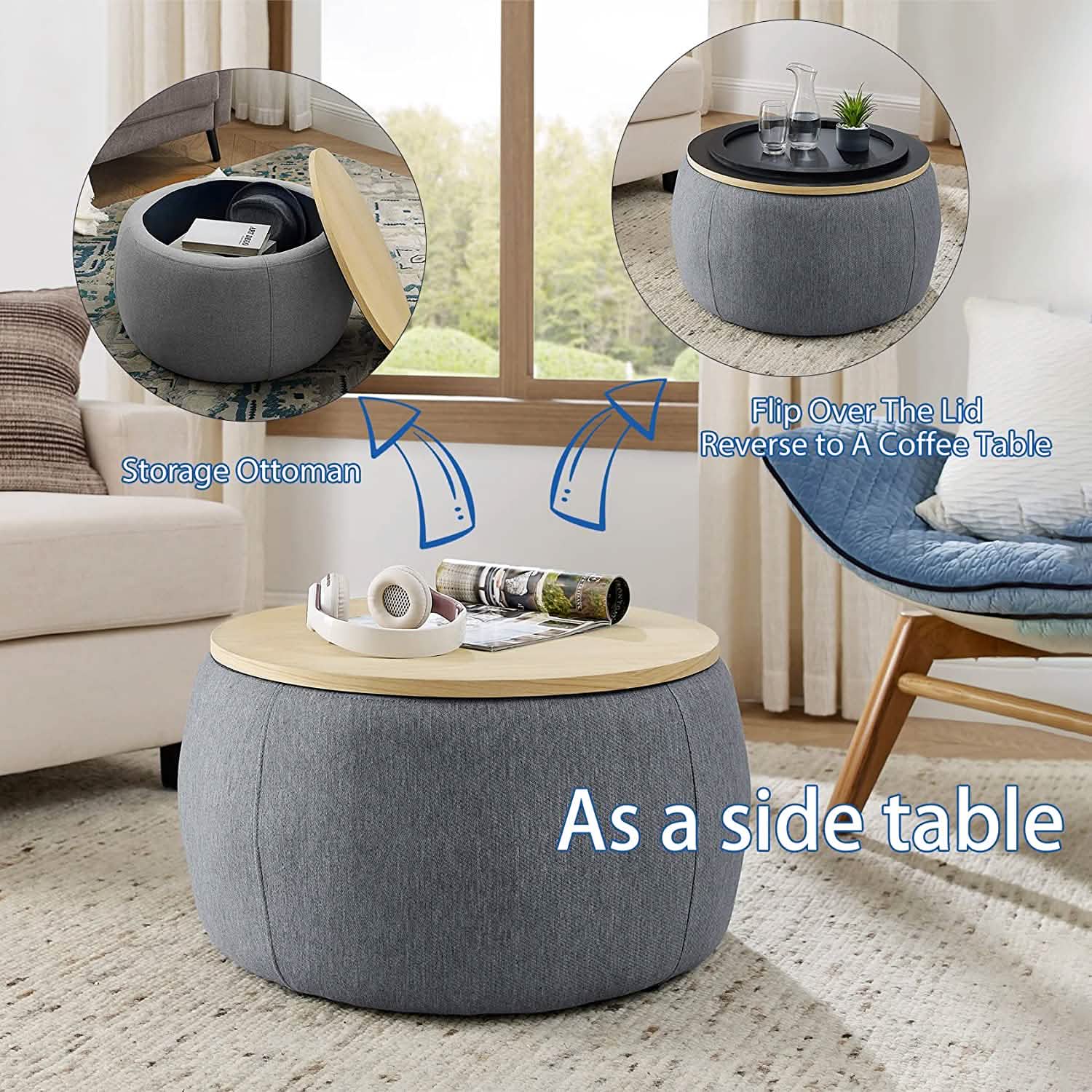 Round Storage Ottoman Coffee Table Furniture & Decor - DailySale