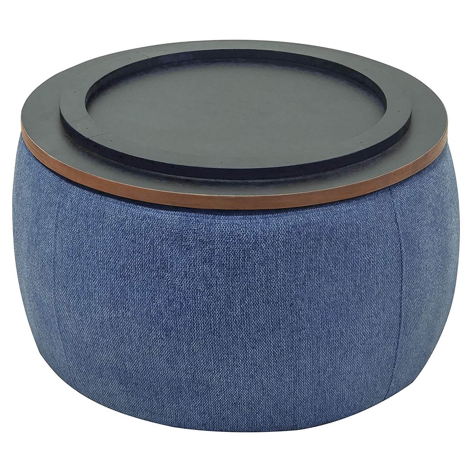 Round Storage Ottoman Coffee Table Furniture & Decor Navy Blue - DailySale