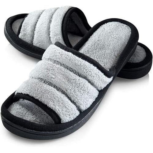 Roxoni Women's Slippers Open Toe Slide Spa Terry Cloth Women's Shoes & Accessories Gray 6-7 - DailySale