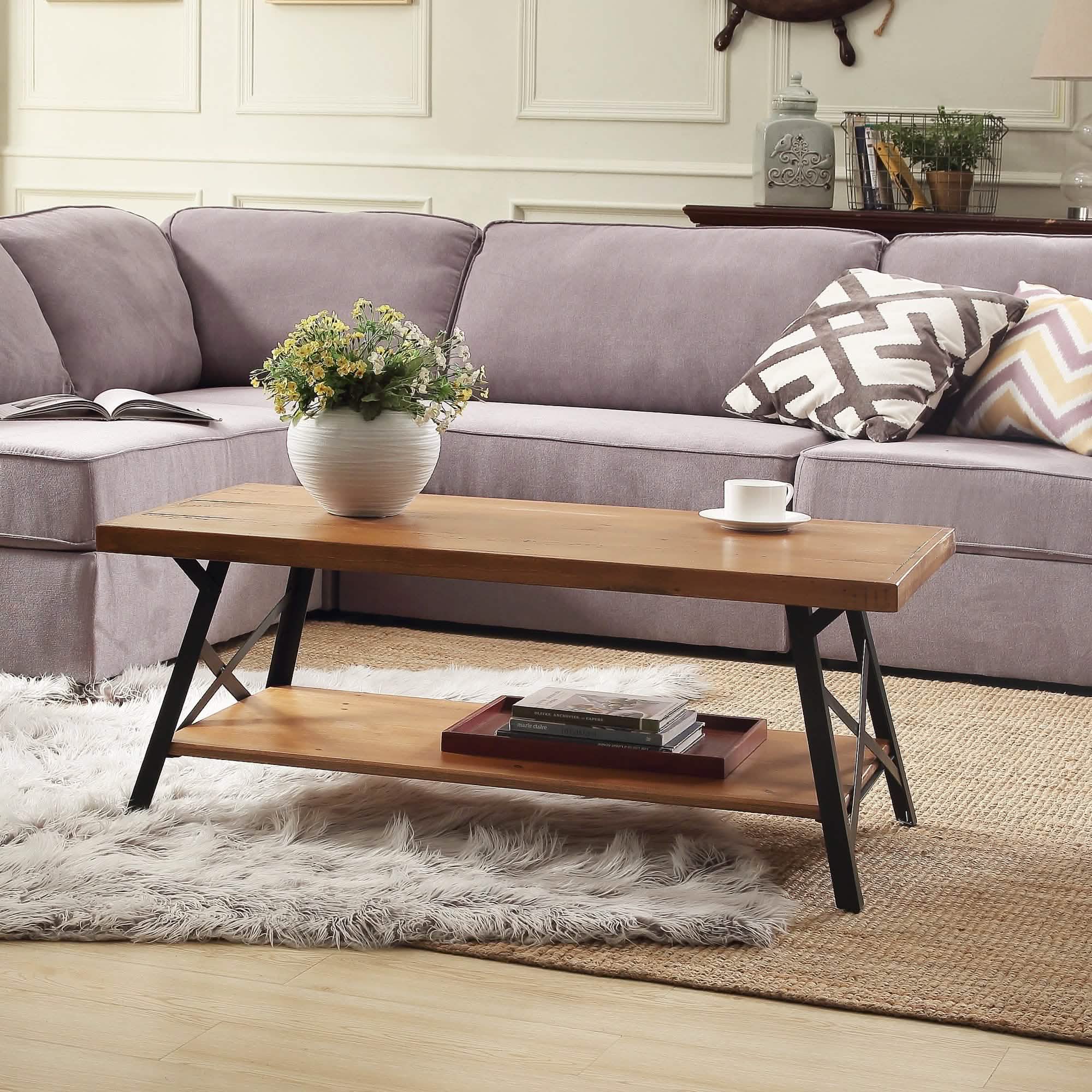 Rustic Coffee Table with Storage & Metal Legs, Brown 43" Furniture & Decor - DailySale