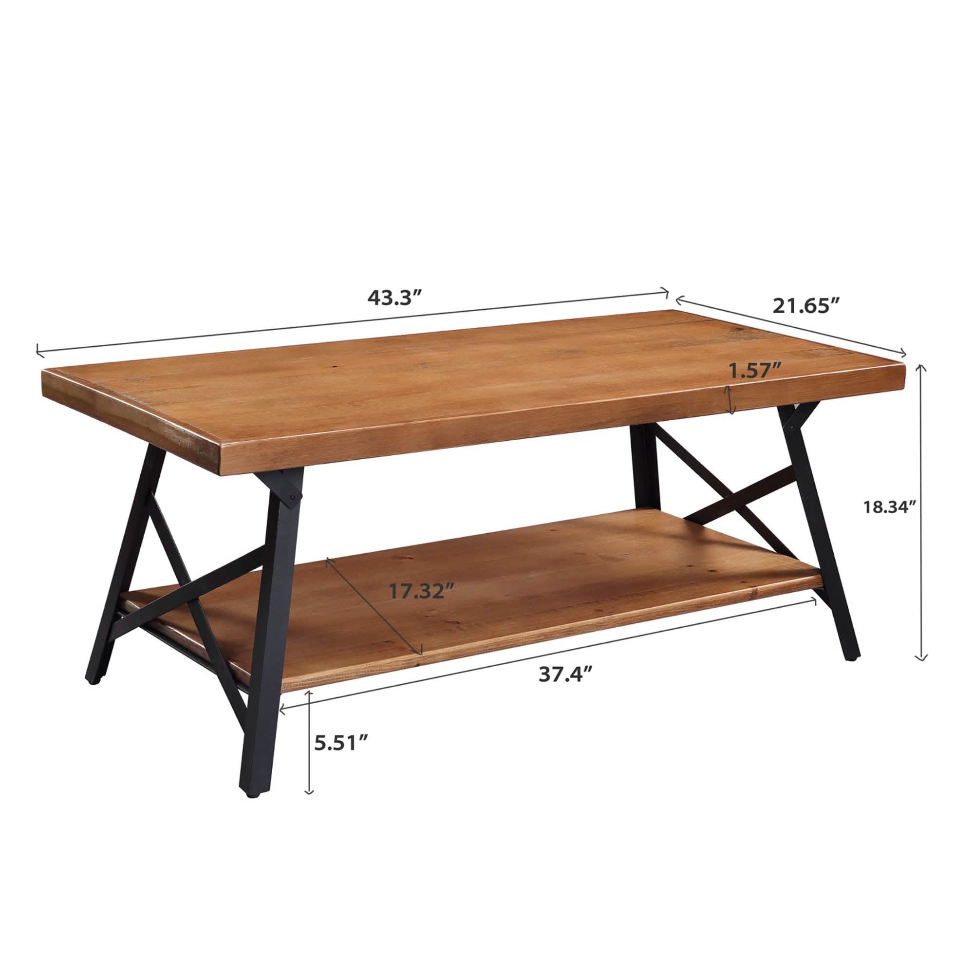 Rustic Coffee Table with Storage & Metal Legs, Brown 43" Furniture & Decor - DailySale