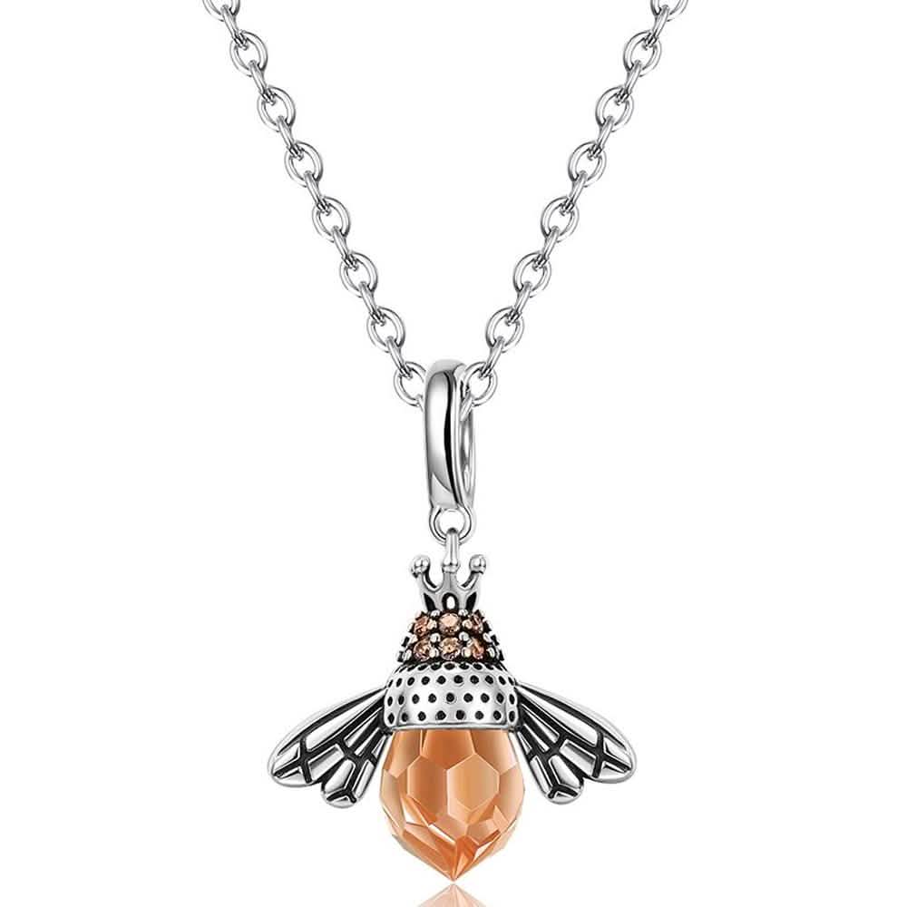 S925 Sterling Silver Necklace Orange Color Wing Animal Lovely Bee Pendant Necklaces - DailySale