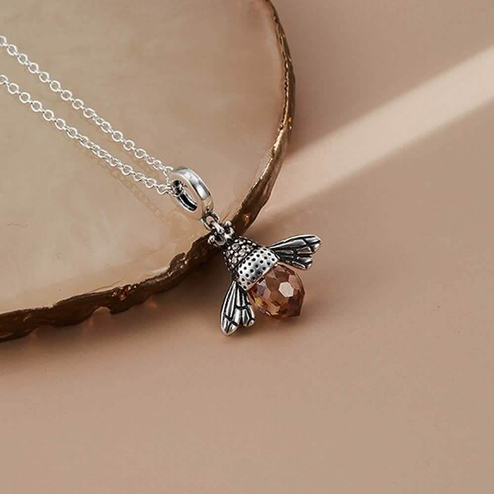 S925 Sterling Silver Necklace Orange Color Wing Animal Lovely Bee Pendant Necklaces - DailySale