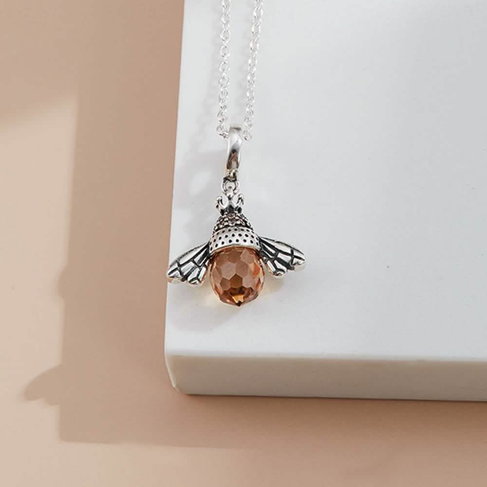 S925 Sterling Silver Necklace Orange Color Wing Animal Lovely Bee Pendant Necklaces - DailySale