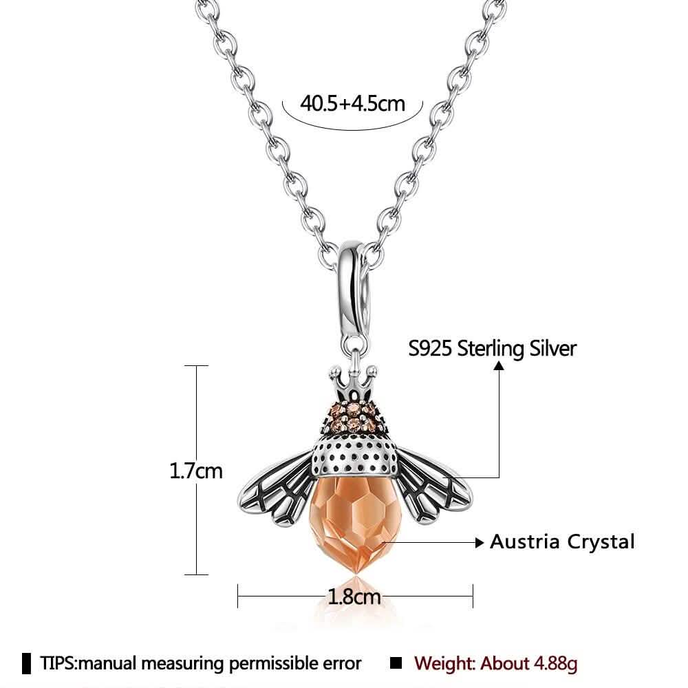 S925 Sterling Silver Necklace Orange Color Wing Animal Lovely Bee Pendant Necklaces - DailySale
