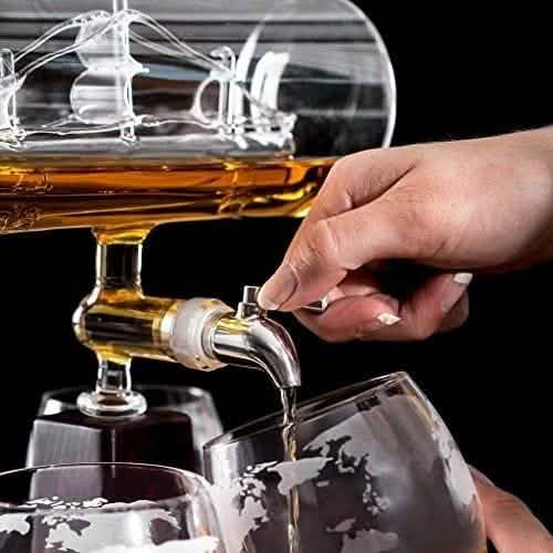 Sailing Ship Decanter Set with Dispenser and 4 Whiskey Glasses Furniture & Decor - DailySale