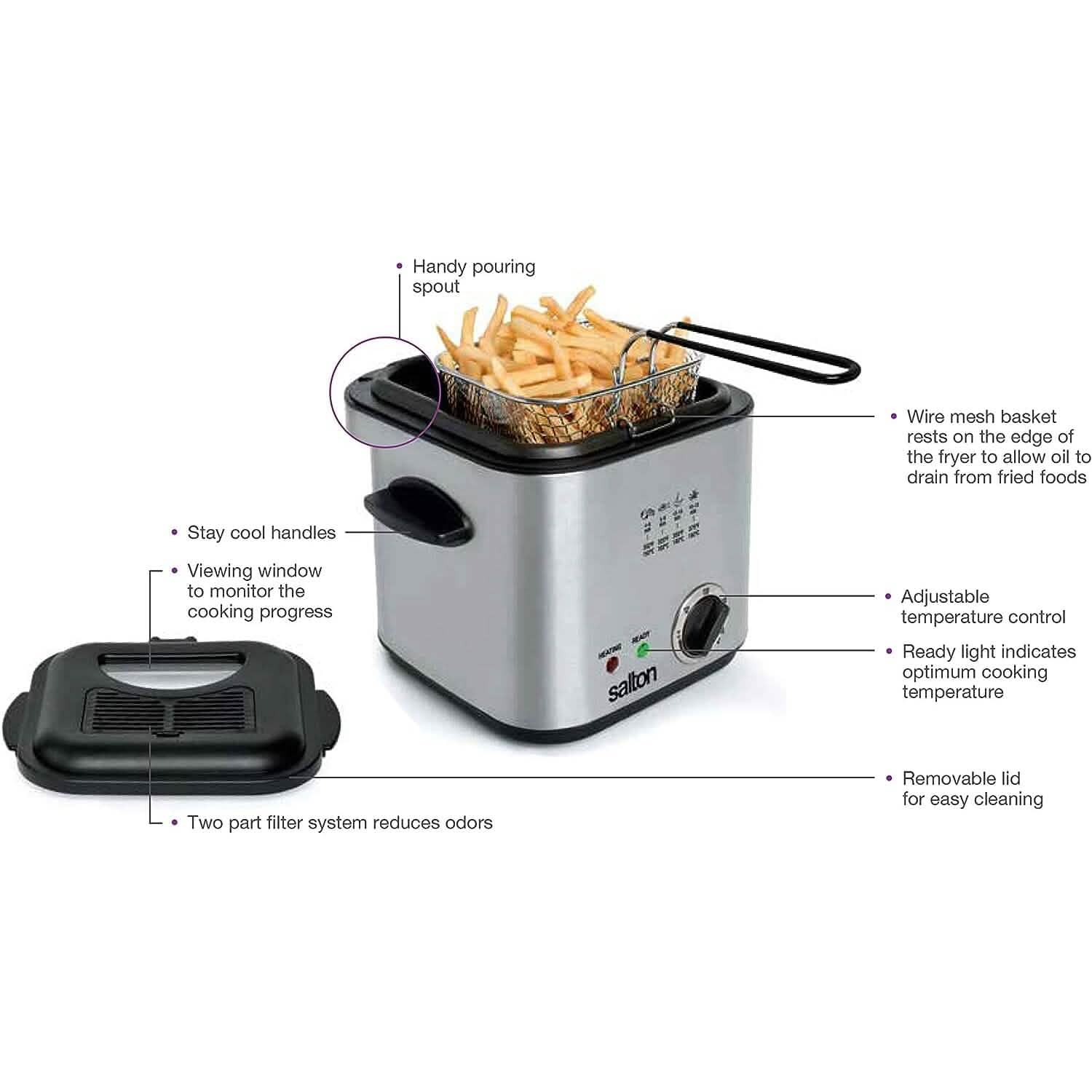 Salton Compact Deep Fryer 1.0 Liter/Quart Kitchen Appliances - DailySale