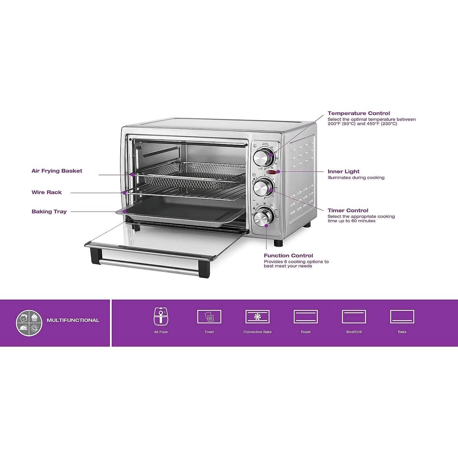 Salton Stainless Steel Air Fryer Toaster Oven Kitchen Appliances - DailySale