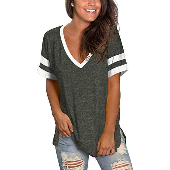 SAMPEEL Womens Tops Striped Short Sleeve V Neck Tee T Shirts Women's Clothing Dark Gray S - DailySale